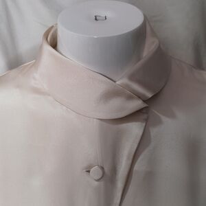 ISHYU Silk Vintage Cream Long Sleeve Elegant  Dress Blouse Size 14